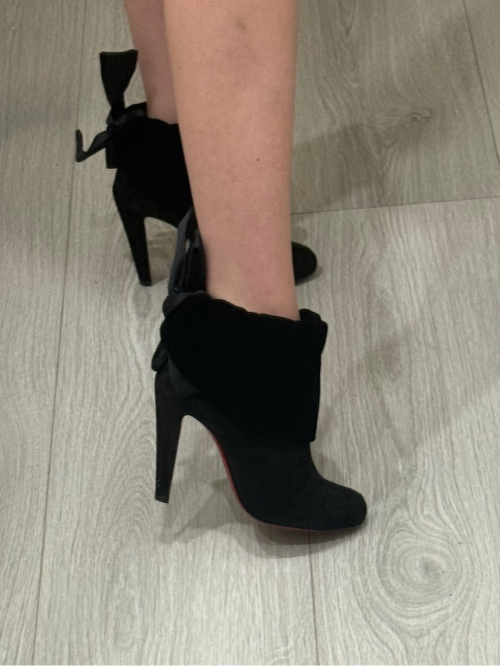 Christian Louboutin Kristofa 100 Black Suede Ankle Boots Size 37 - Picture 4 of 9